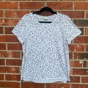 Lucky Brand Womens XL Heart Leopard Animal Print Short Sleeve Tshirt